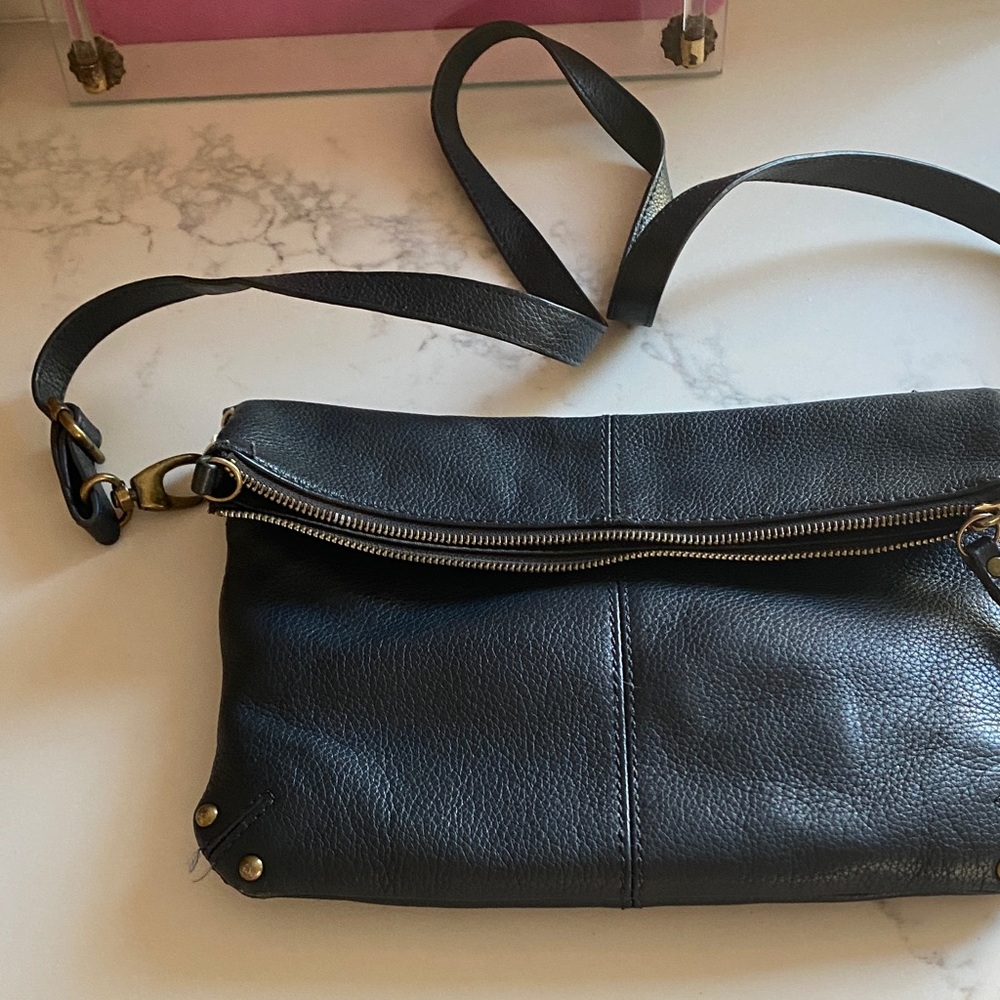 Lucky Brand Black Leather Crossbody Bag with Brass Hardware